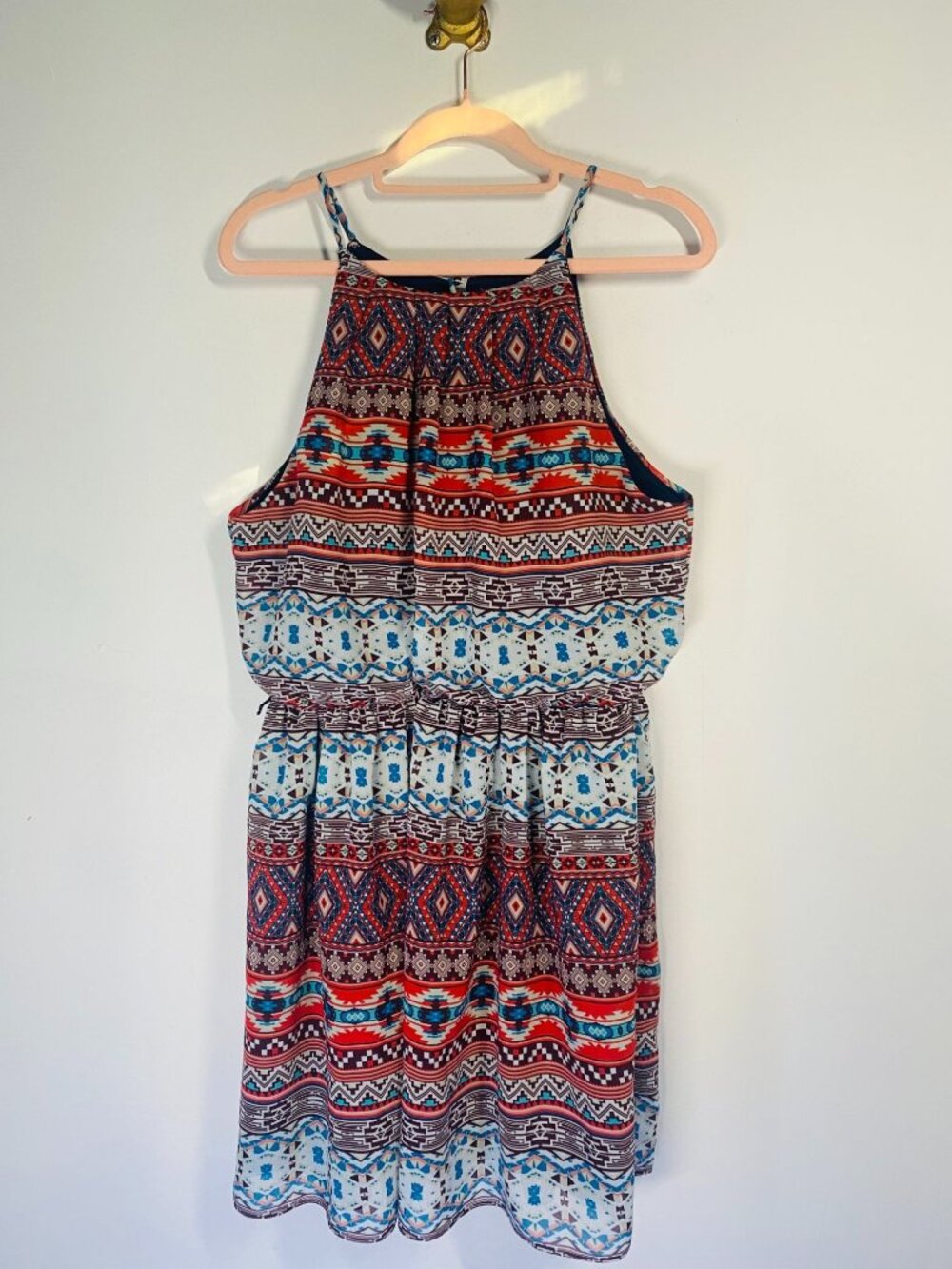 By & By Womens XL Tribal Print Sleeveless Dress With Elastic Waist Multicolor